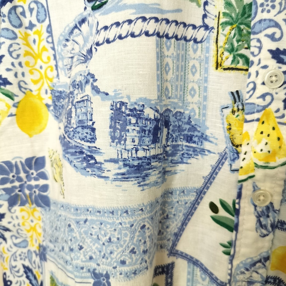 J. Crew Linen Blend Button Up Shirt Floral Lemon Patchwork Cheerful - Picture 8 of 11